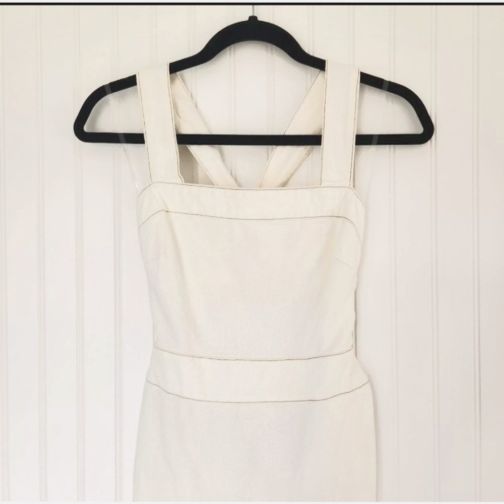 Future Collective Maxi Ivory Denim Bib Dress with Cute Bow Back - Picture 12 of 15